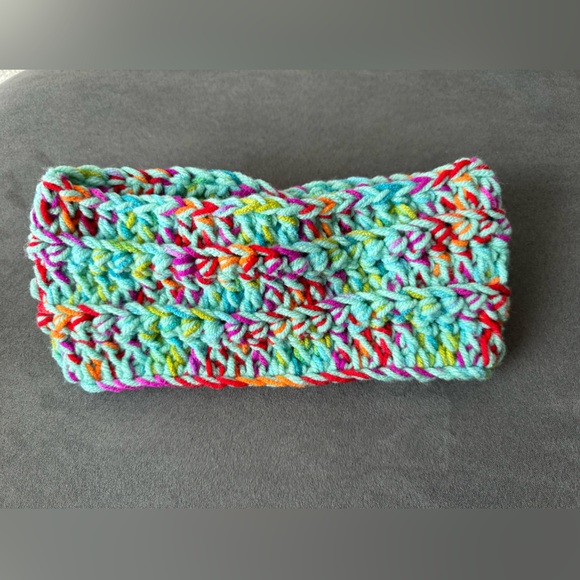 Crocheted Handcrafted Mint Green and Multicolor Ear Warmer - Picture 2 of 3